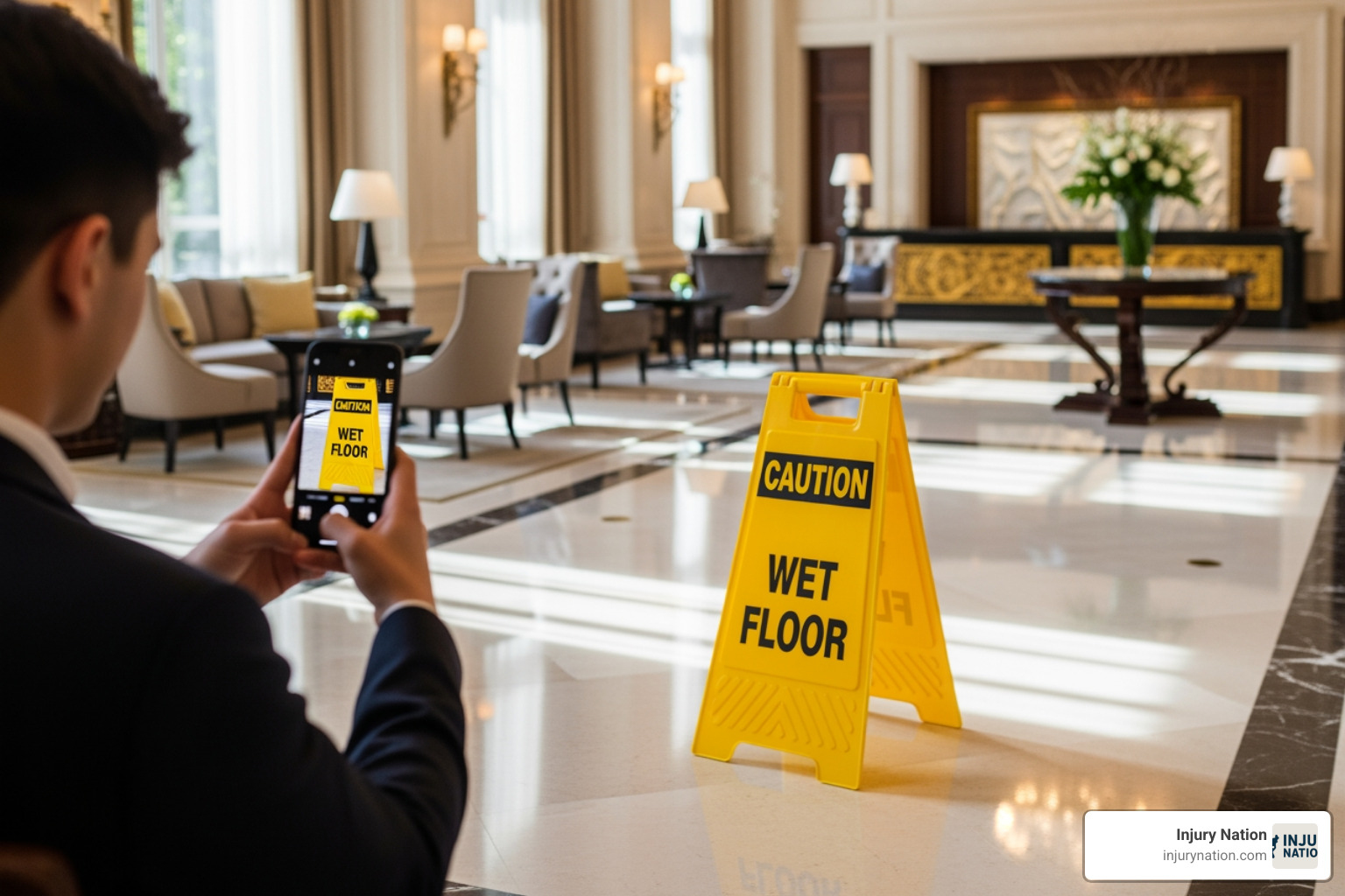 person photographing hazard - Hotel injury lawyer