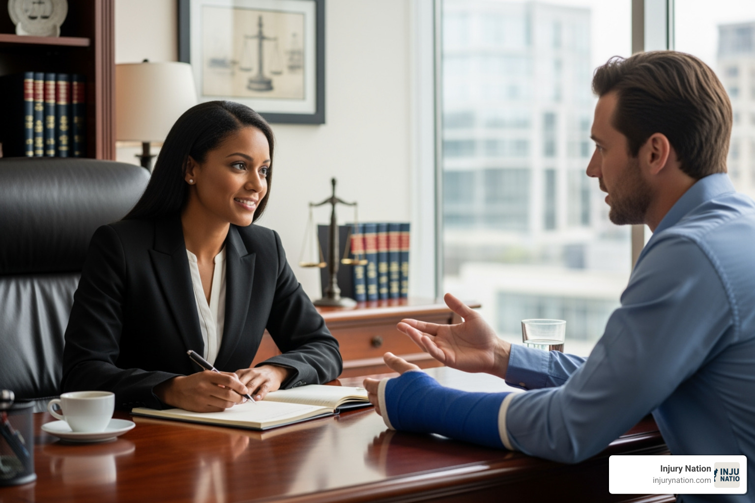 a lawyer compassionately consulting with an injured client - best personal injury lawyers for accident cases a lawyer compassionately consulting with an injured client - best personal injury lawyers for accident cases