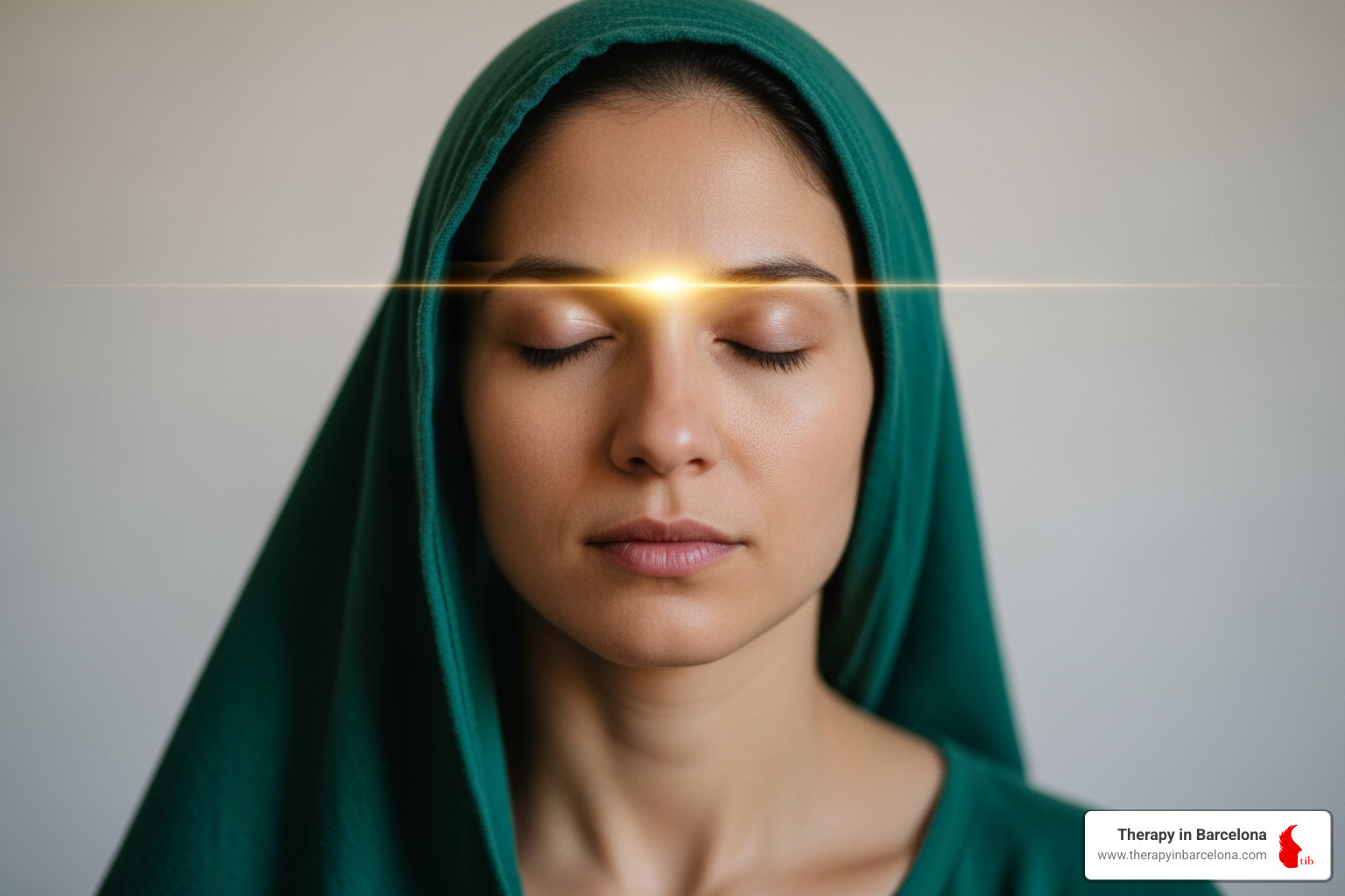 Person meditating with eyes closed, showing a subtle light behind their head, symbolising internal processing and dual awareness - EMDR for complex PTSD