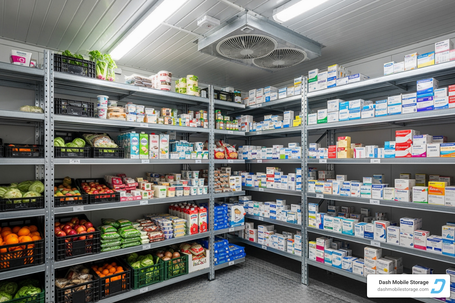 interior of a refrigerated container with shelving and products neatly stored - refrigerated storage container rental interior of a refrigerated container with shelving and products neatly stored - refrigerated storage container rental