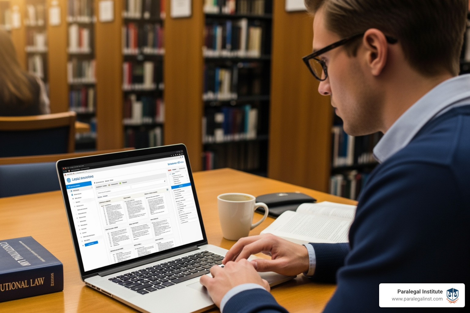 student using an online legal research database - Paralegal program curriculum