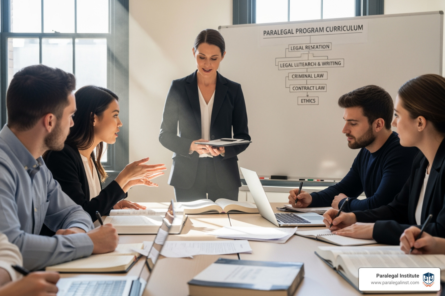 split-screen showing Paralegal Institute's certificate path and comprehensive curriculum - Paralegal program curriculum