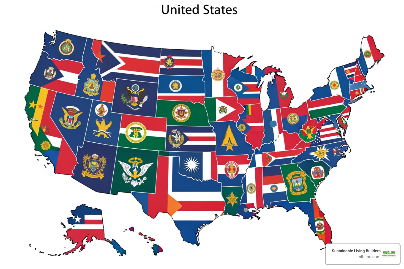 map of the United States with various state flags highlighted - home energy incentives map of the United States with various state flags highlighted - home energy incentives
