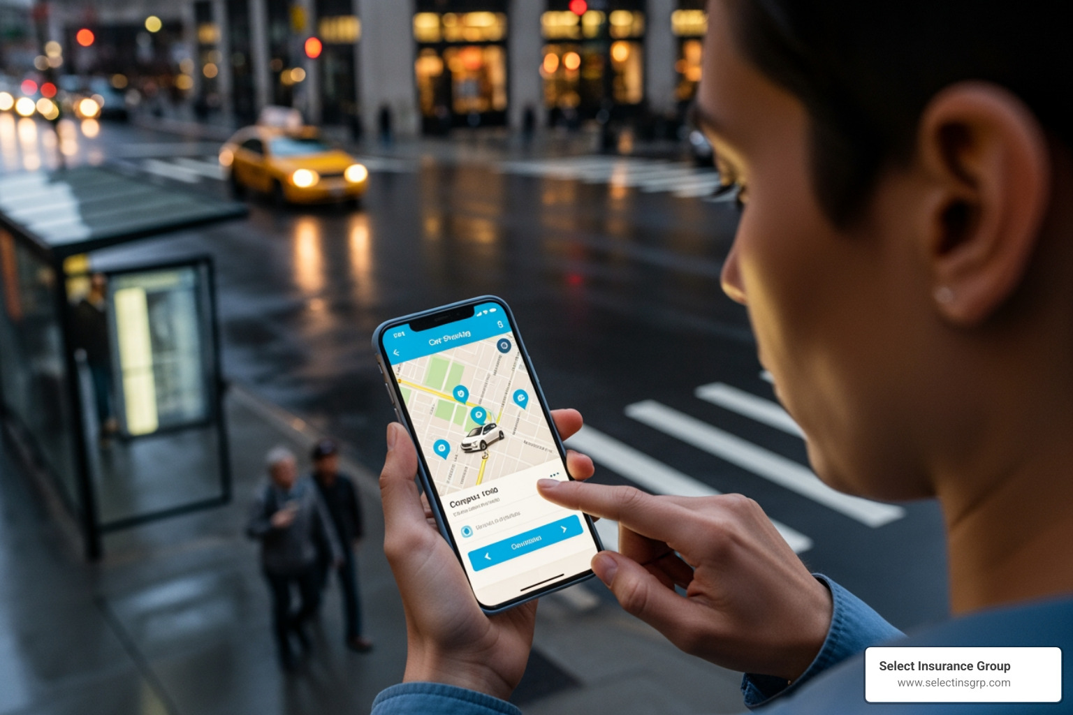 person using a car-sharing app - buy insurance without a car