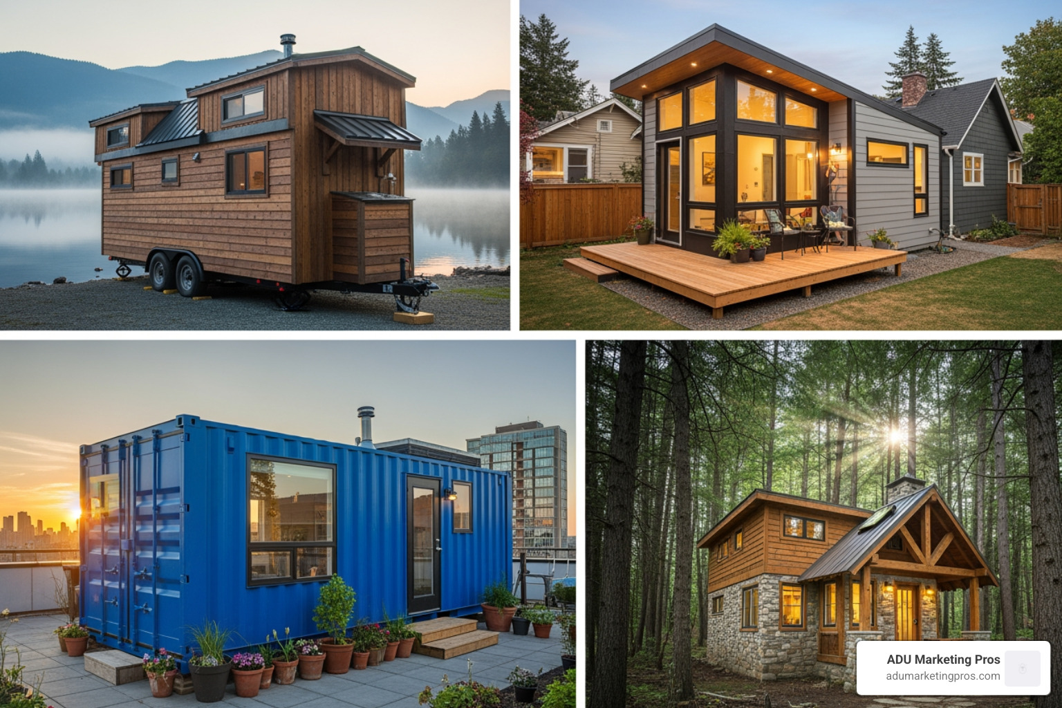 collage of tiny home types - tiny homes Bay Area collage of tiny home types - tiny homes Bay Area