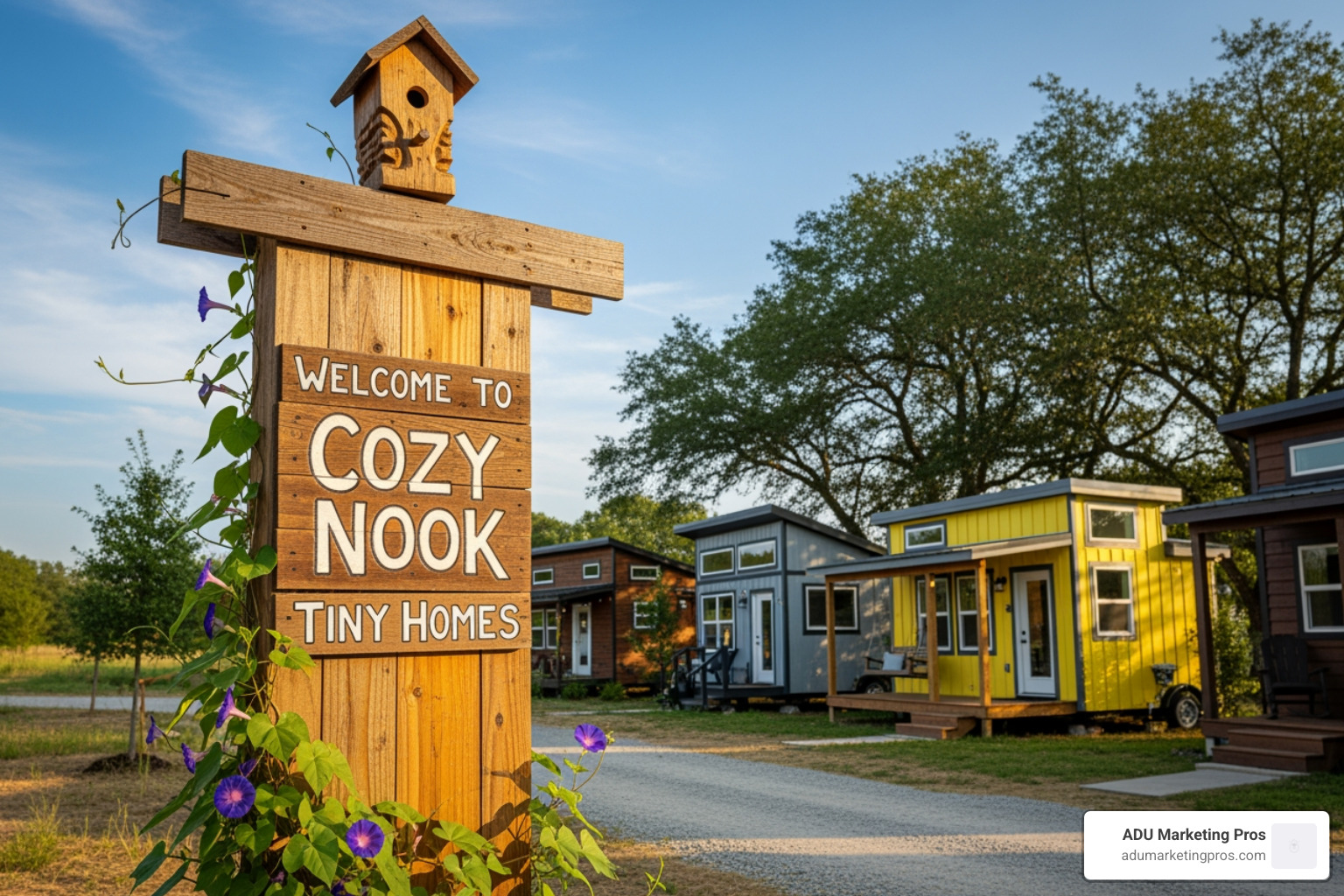 welcoming sign for a tiny home village - tiny homes Bay Area welcoming sign for a tiny home village - tiny homes Bay Area