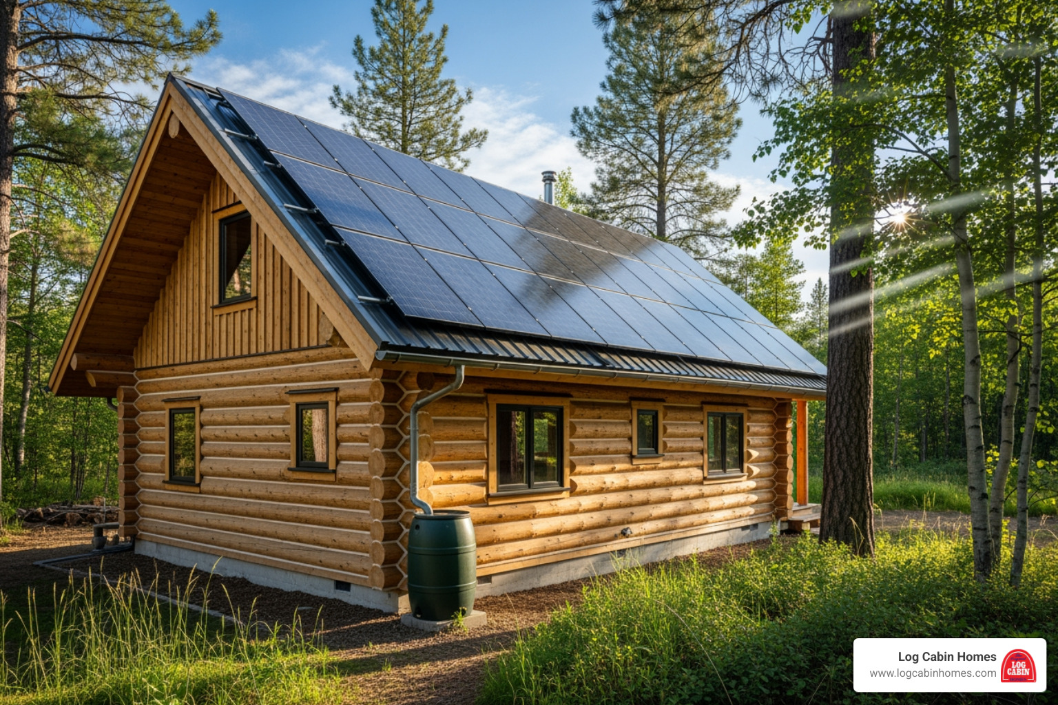 modern log cabin with solar panels and rainwater catchment system - building a log cabin modern log cabin with solar panels and rainwater catchment system - building a log cabin
