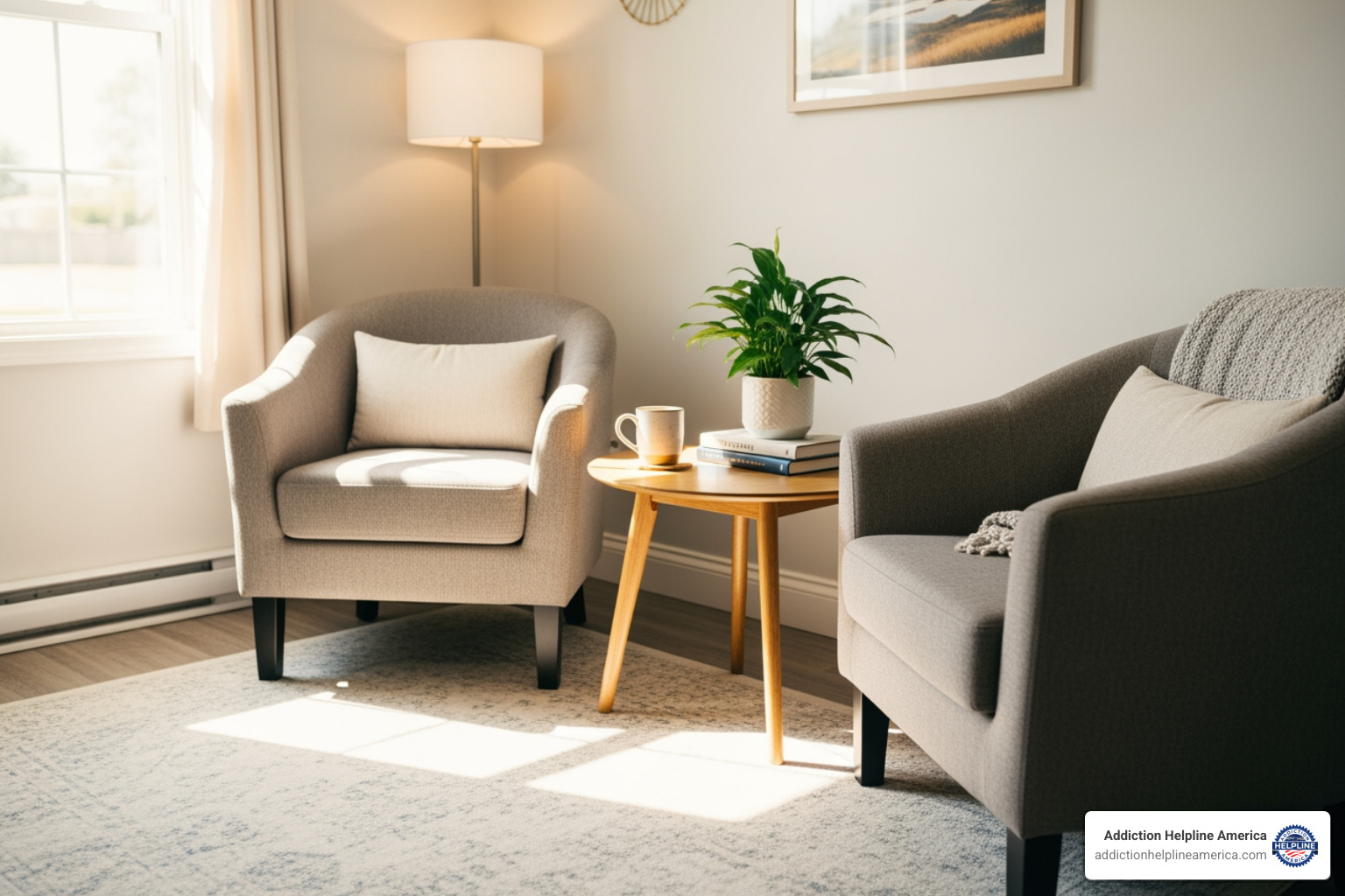 A bright, welcoming counseling room with comfortable chairs and a small table - Lifewell – Oak 4451 East Oak Street Phoenix, AZ 85008 A bright, welcoming counseling room with comfortable chairs and a small table - Lifewell – Oak 4451 East Oak Street Phoenix, AZ 85008