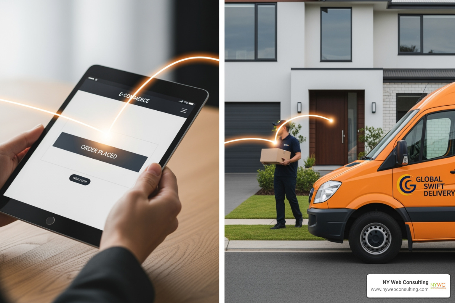 illustrating the flow from an online order to a 3PL partner making a delivery - commerce solutions same day illustrating the flow from an online order to a 3PL partner making a delivery - commerce solutions same day