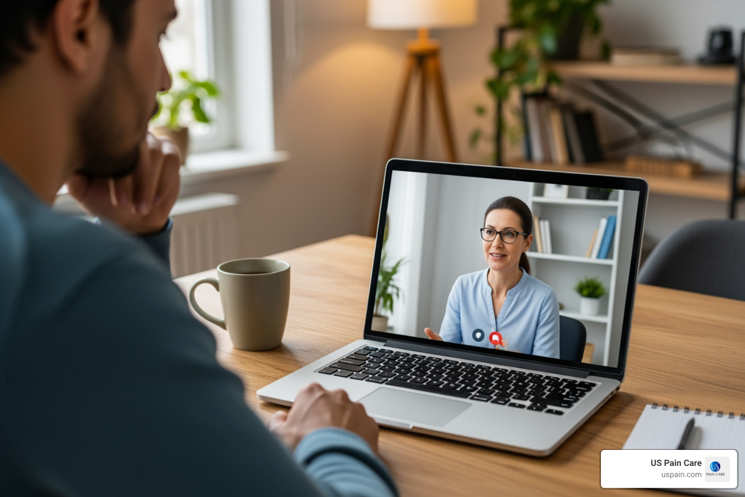 A telehealth therapy session on a laptop - saving lives through increased support for mental- and behavioral-health needs
