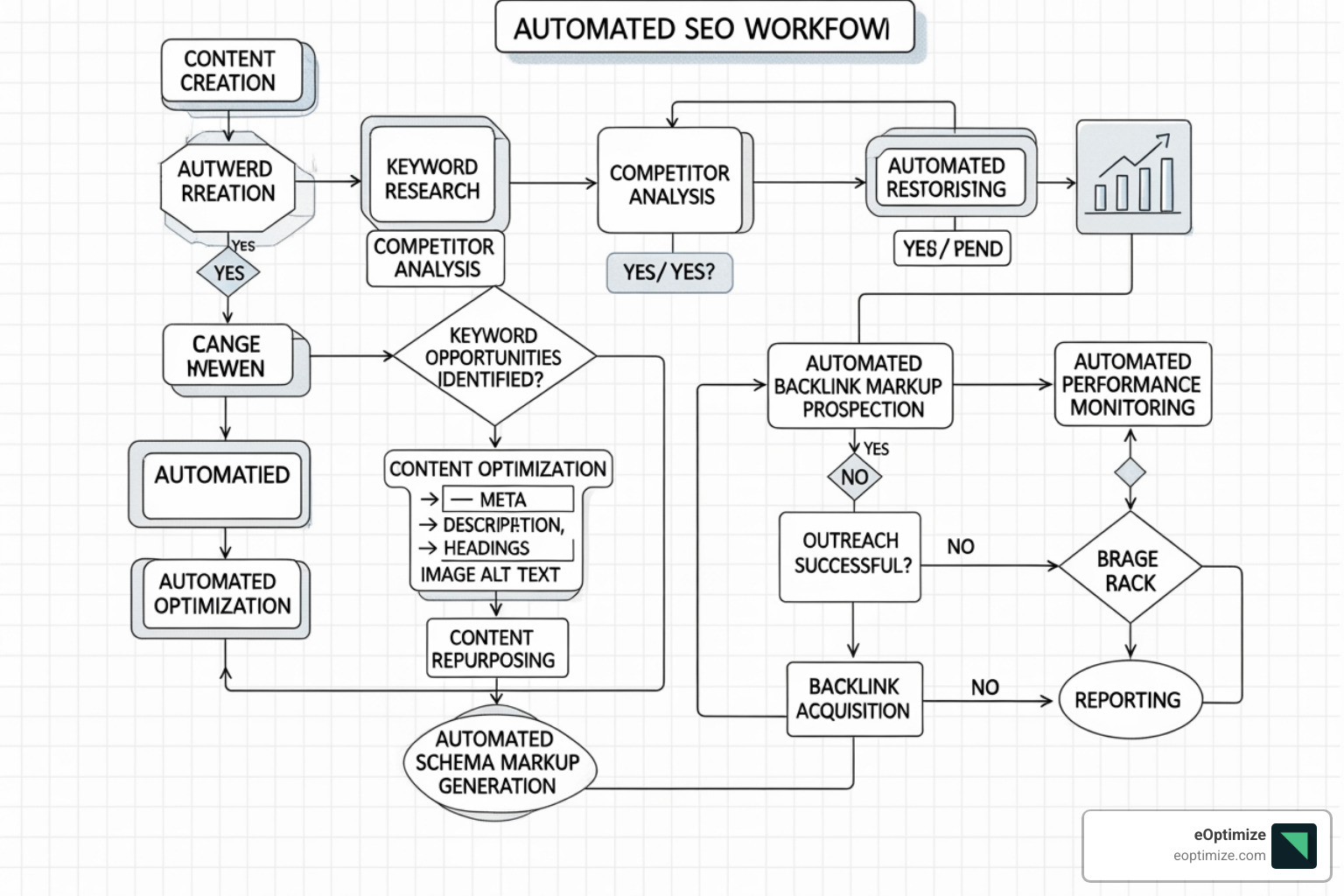 Flowchart showing an automated SEO workflow - on-page SEO AI