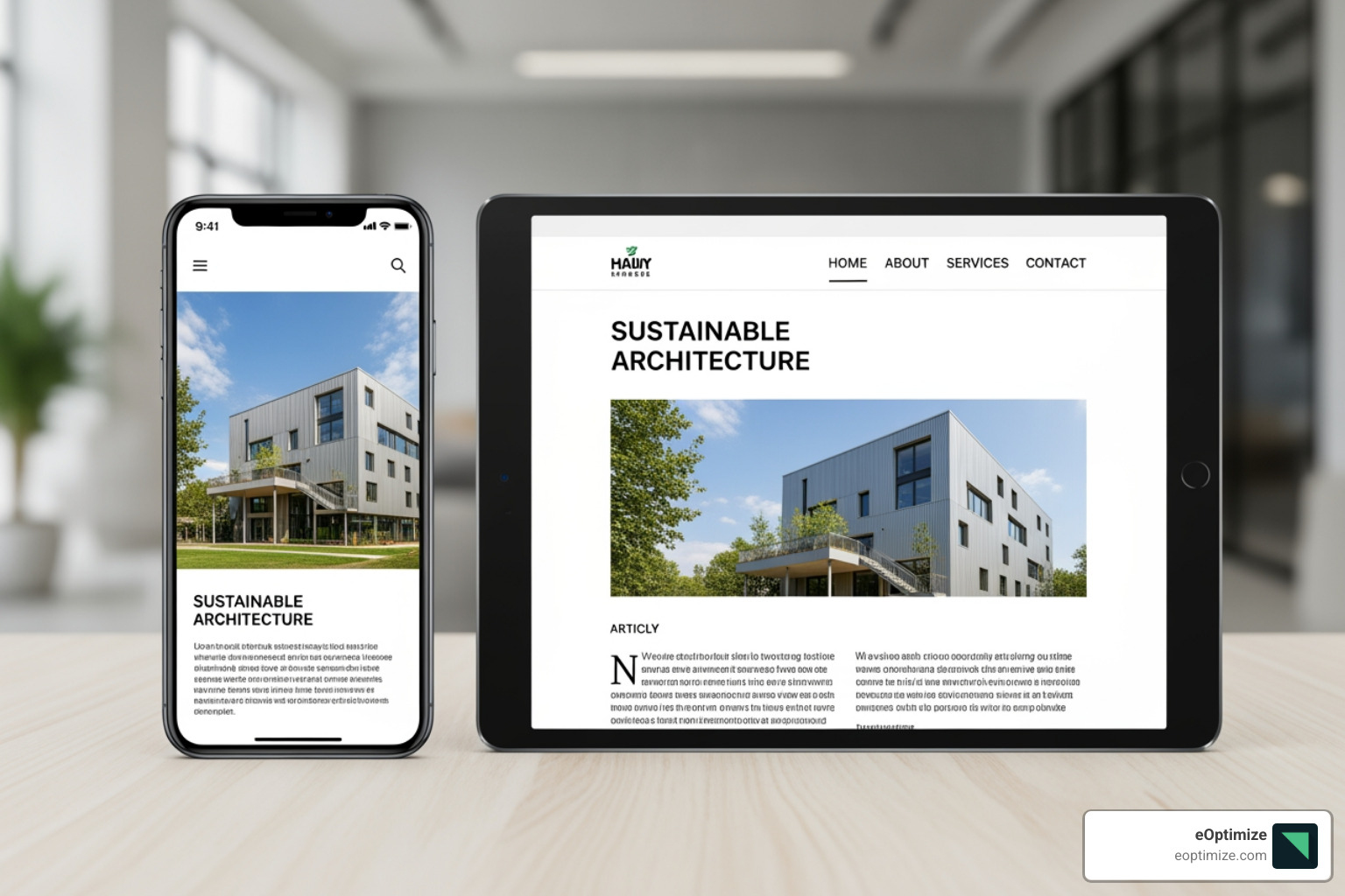 Image of a mobile-friendly website on a phone and tablet - AI search best practices