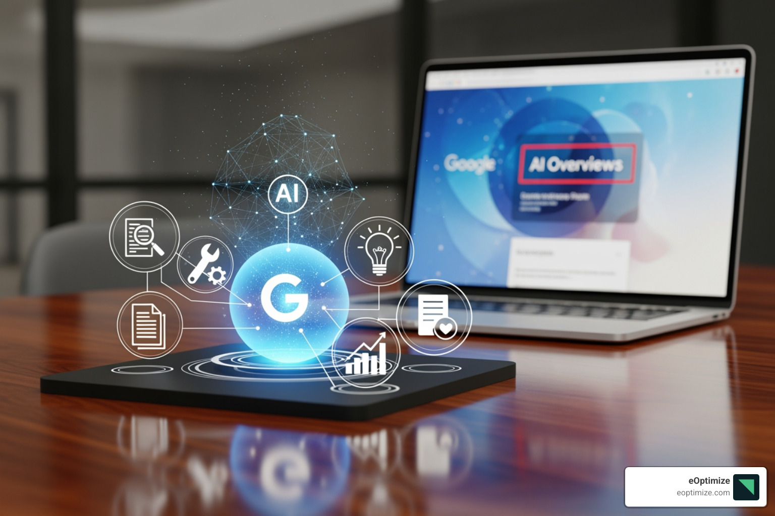 magnifying glass over a webpage, highlighting structured data and question-based headings - tools to optimize content for ai overviews google