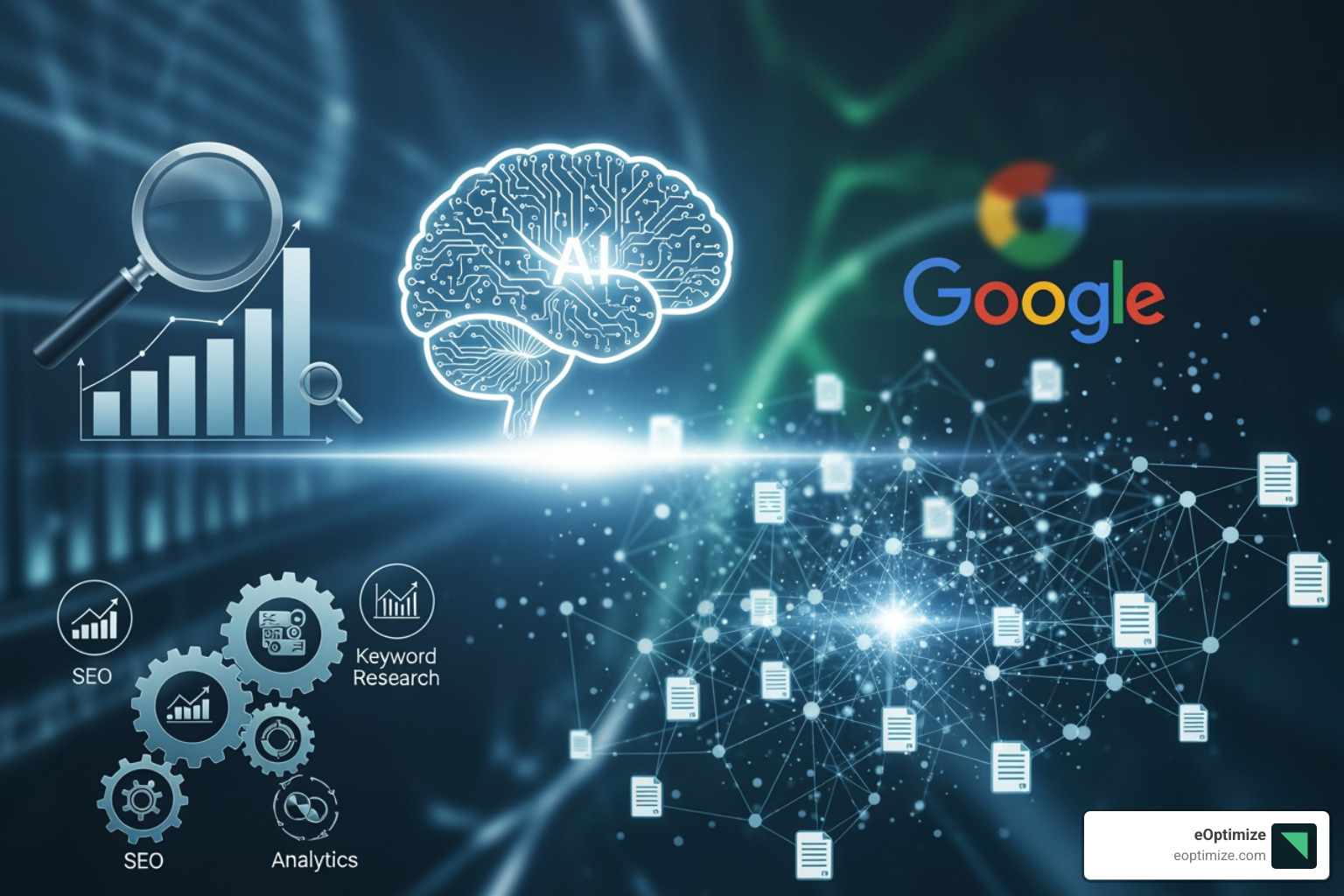 digital toolbox with icons representing different types of SEO tools (tracking, content, technical) - tools to optimize content for ai overviews google