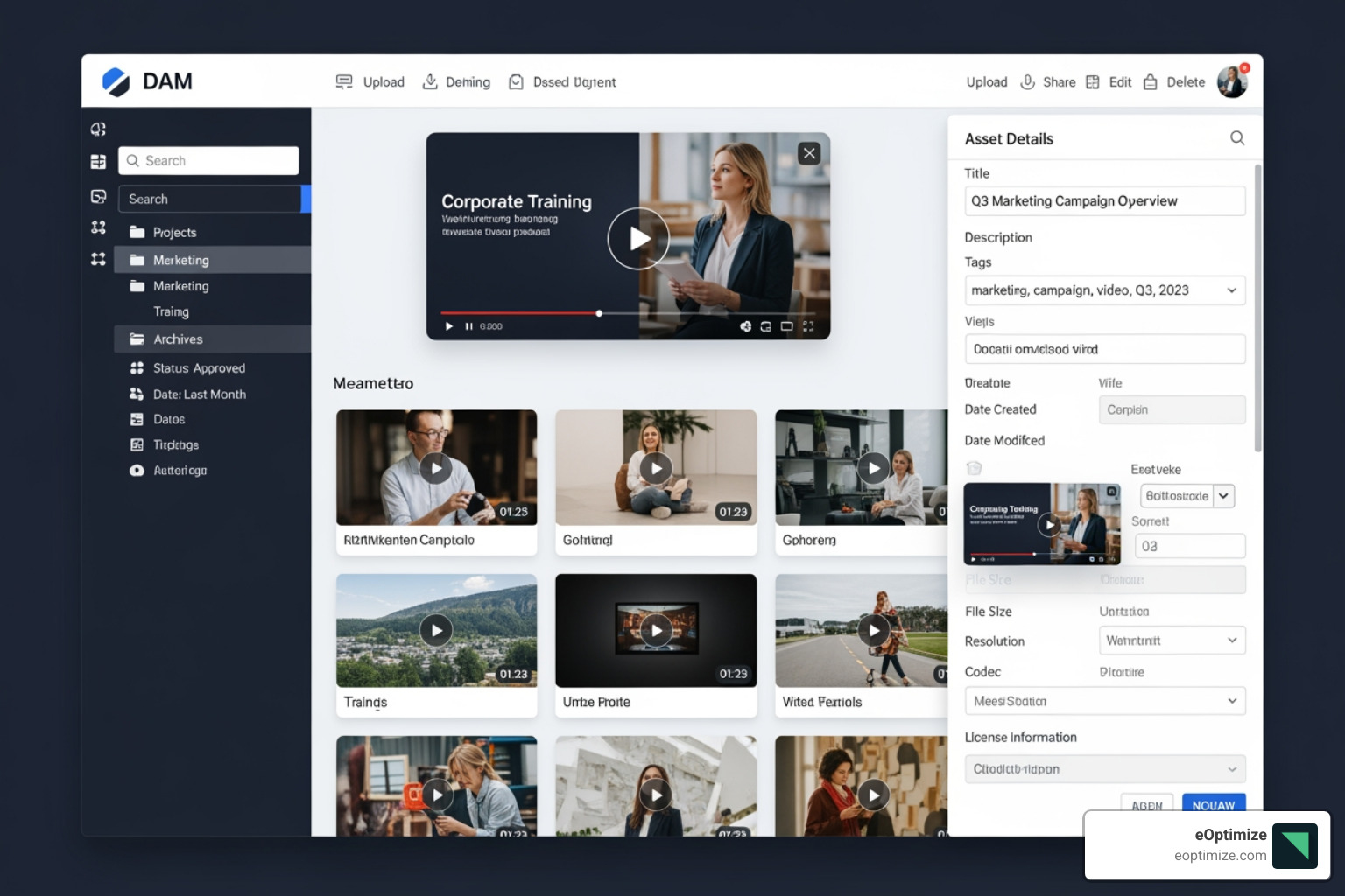 Digital Asset Management (DAM) system interface with video assets. - video metadata best practices