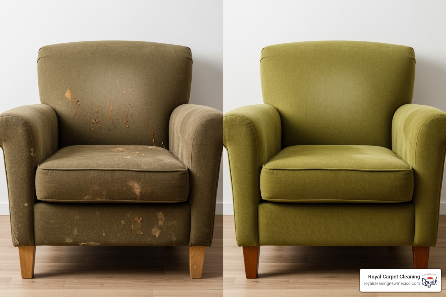 before-and-after comparison of a cleaned upholstery chair - upholstery cleaning services