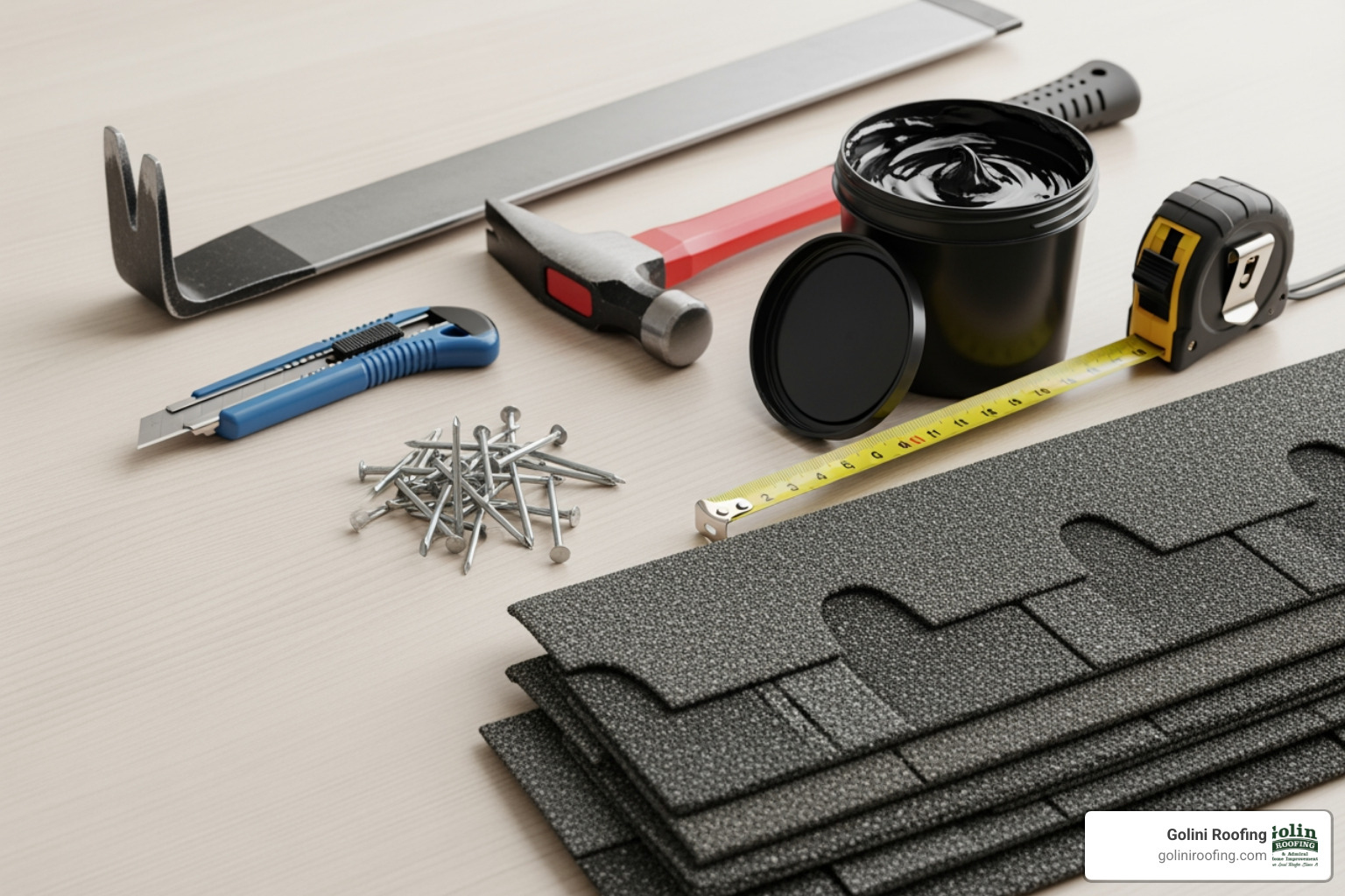 essential tools and materials for a roof patch laid out - patching a roof essential tools and materials for a roof patch laid out - patching a roof