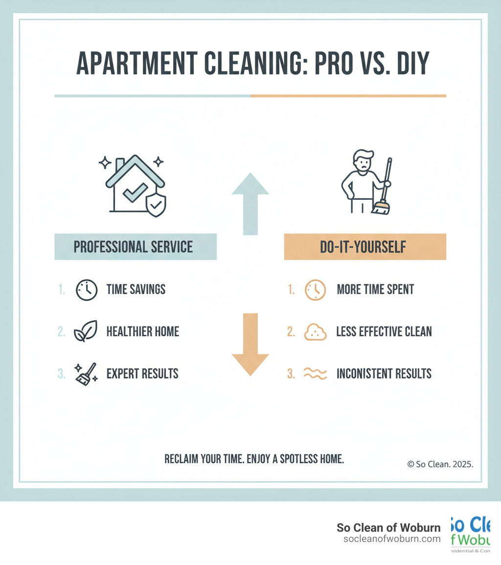 infographic explaining the key benefits of a professional cleaning service vs. DIY - apartment cleaning service near me infographic 