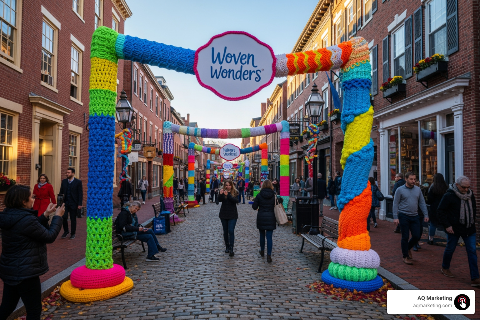 Creative guerrilla marketing example on a city street, with a colorful, branded art installation - cost effective marketing strategies Creative guerrilla marketing example on a city street, with a colorful, branded art installation - cost effective marketing strategies