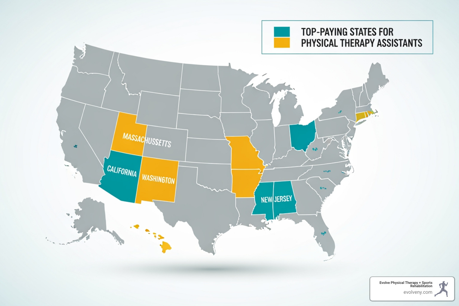 Map highlighting top-paying states for physical therapy assistants - pediatric physical therapy assistant salary Map highlighting top-paying states for physical therapy assistants - pediatric physical therapy assistant salary