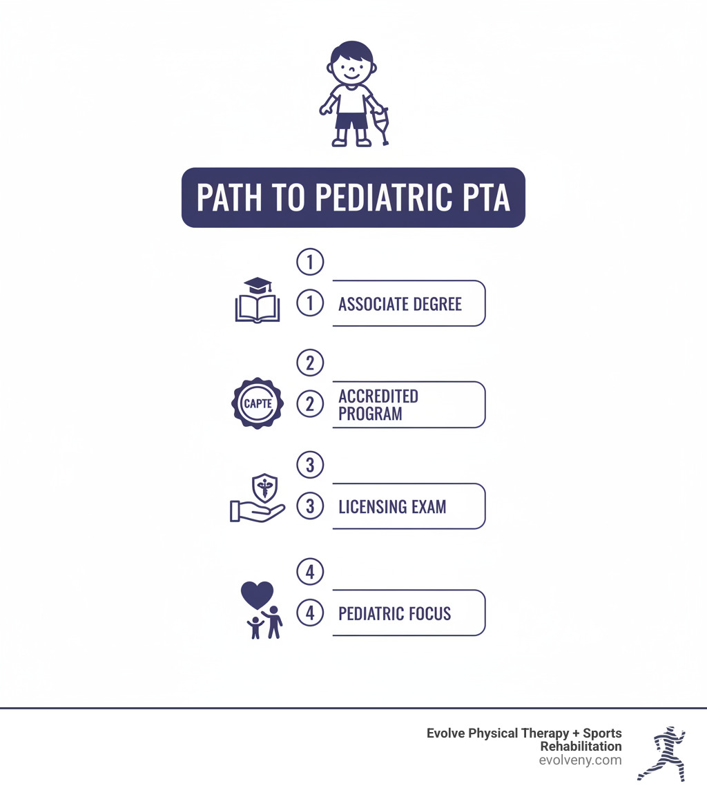 Infographic showing the 4-step path to becoming a pediatric PTA - pediatric physical therapy assistant salary infographic Infographic showing the 4-step path to becoming a pediatric PTA - pediatric physical therapy assistant salary infographic