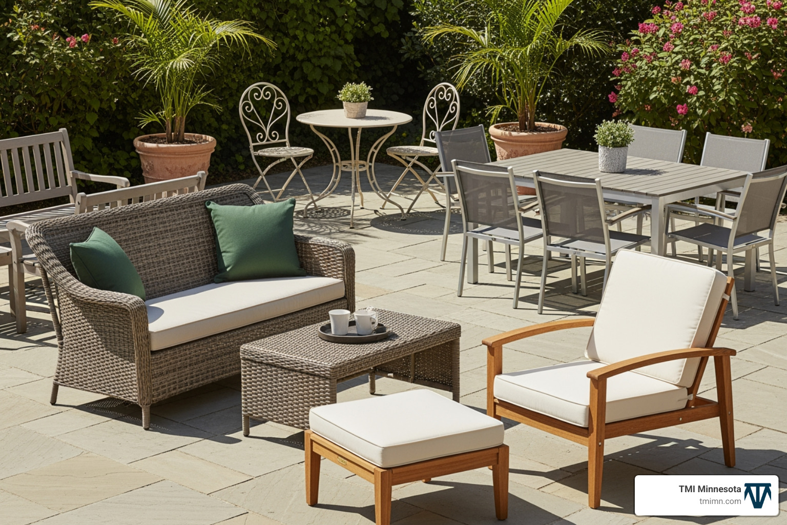 various outdoor furniture materials - outdoor seating areas