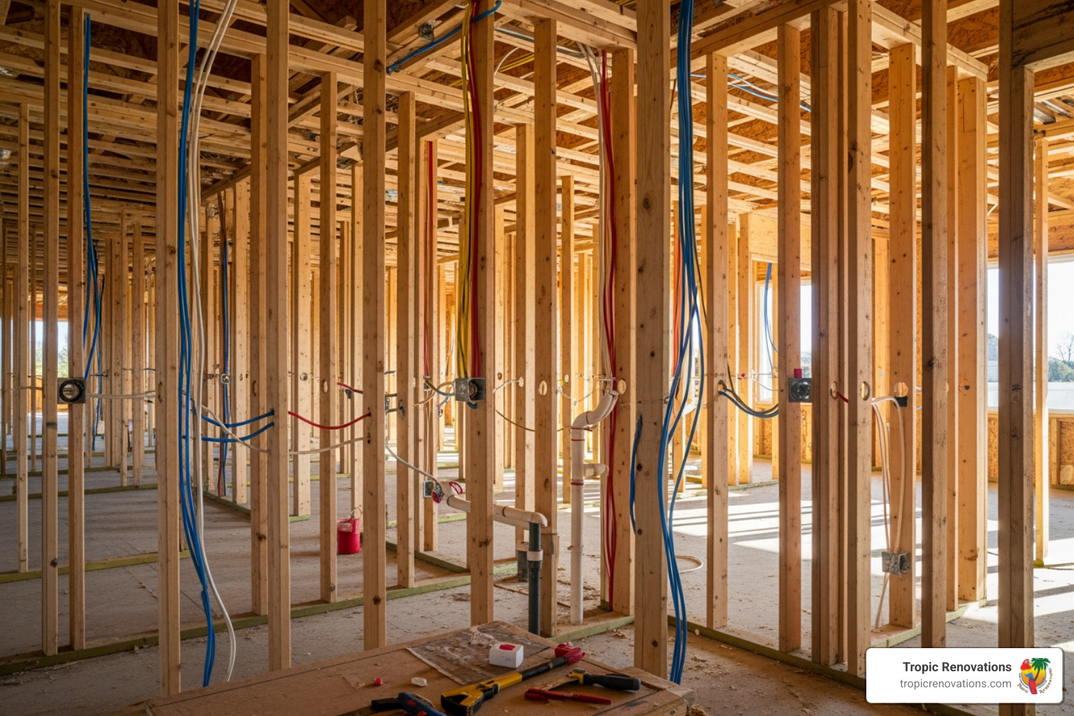 home interior during the framing and rough-in phase - whole home remodel where to start