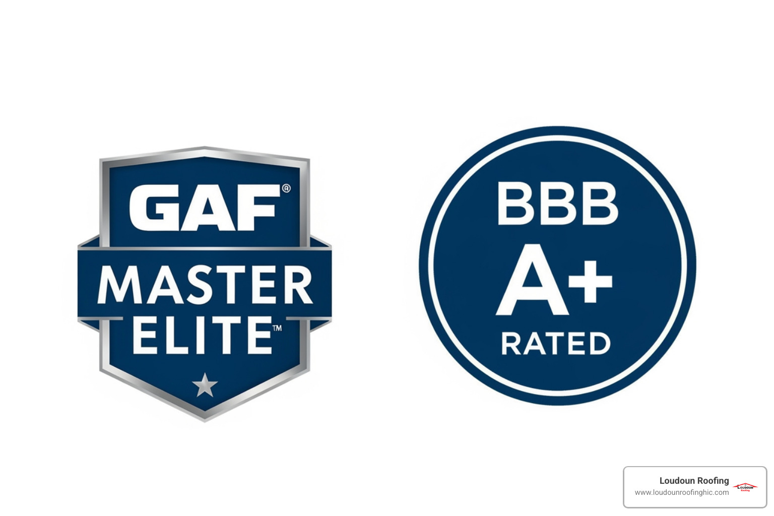 GAF Master Elite and BBB A+ Rated logos - northern va roofing companies
