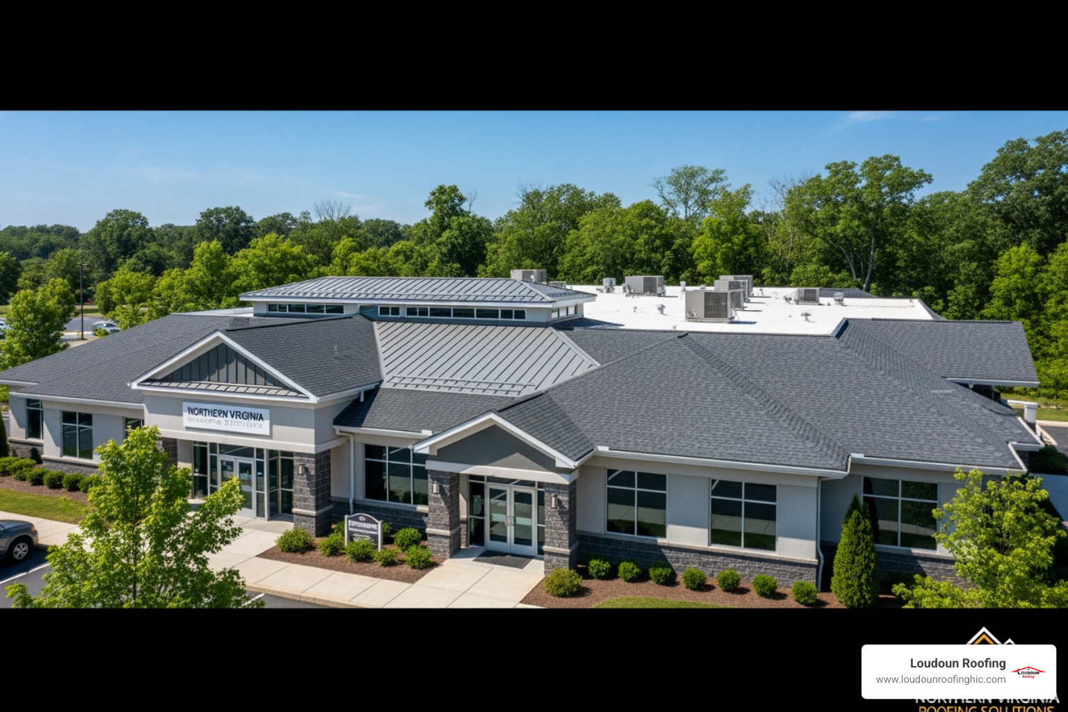 material swatch showing asphalt shingles, metal, and synthetic slate - northern va roofing companies