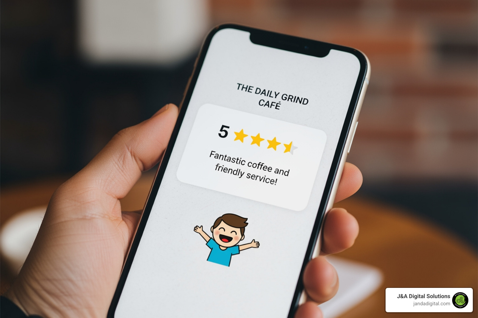 A smartphone displaying a 5-star Google review for a local business, with a happy customer icon and text praising the service. - secret to using seo for my local business clients A smartphone displaying a 5-star Google review for a local business, with a happy customer icon and text praising the service. - secret to using seo for my local business clients