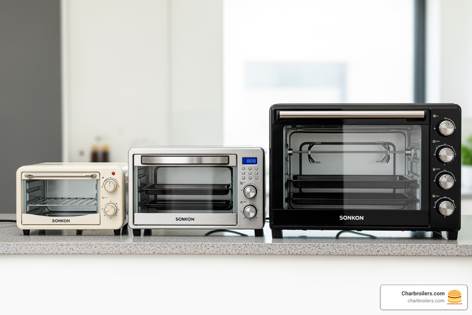 three different sized countertop ovens side-by-side - commercial table top convection oven