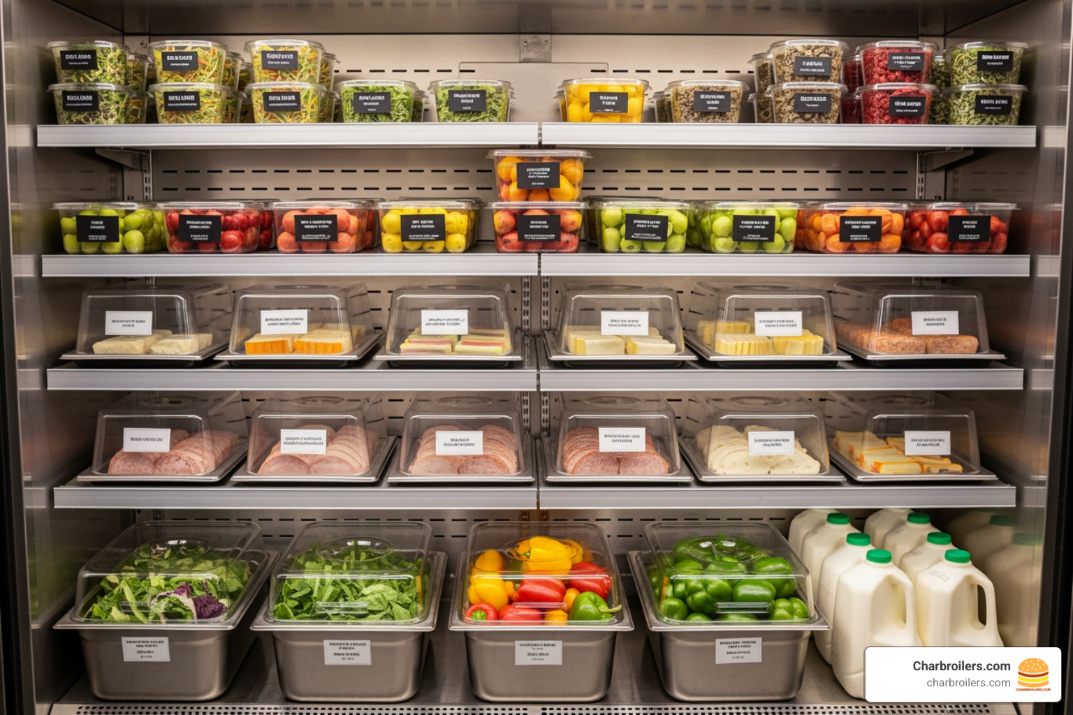 well-organized commercial refrigerator with space for airflow - commercial fridge temperature control