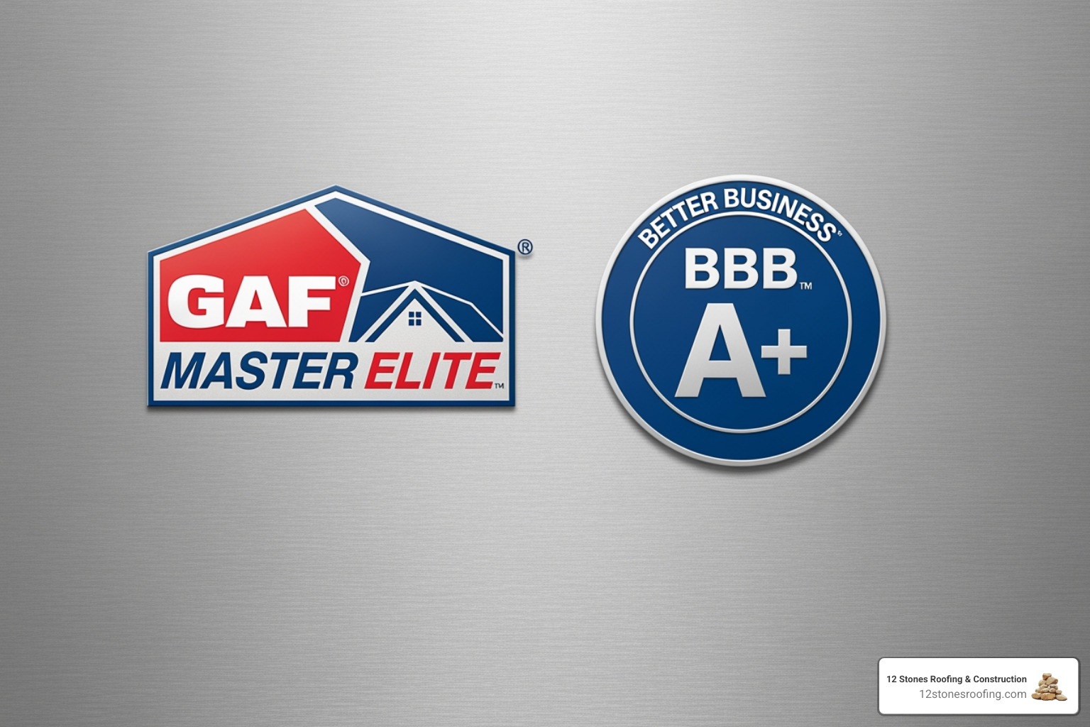 GAF Master Elite certification logo proudly displayed next to an A+ rating badge from the Better Business Bureau. - commercial roofing company Pasadena