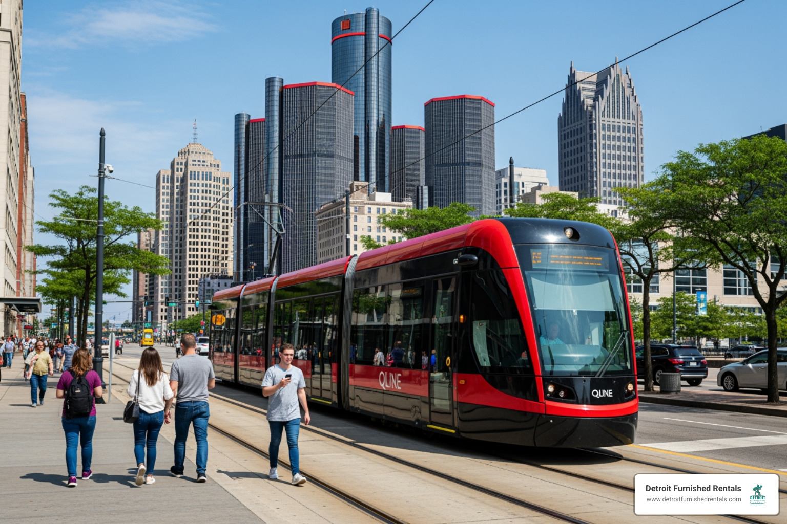 the Detroit People Mover or QLINE streetcar - apartments near comerica park