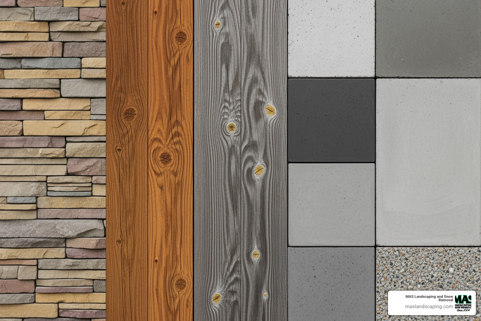 A collage showing various precast concrete textures like stacked stone, wood grain, and smooth finishes, demonstrating aesthetic versatility. - precast concrete garden walls