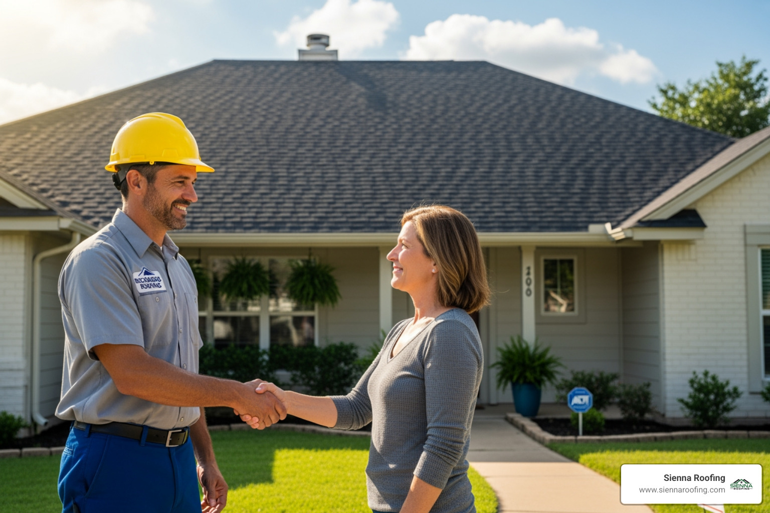 professional roofer shaking hands with a satisfied Richmond homeowner - roofing contractor richmond tx professional roofer shaking hands with a satisfied Richmond homeowner - roofing contractor richmond tx