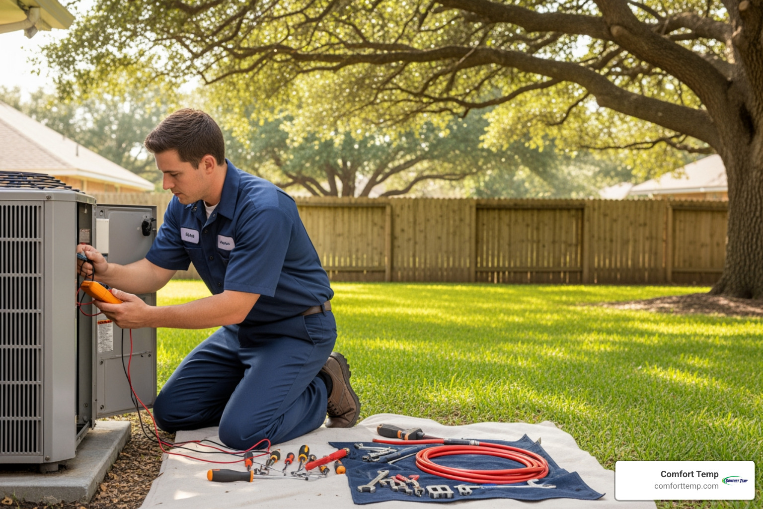 service technician working on an outdoor HVAC unit - hvac new system service technician working on an outdoor HVAC unit - hvac new system