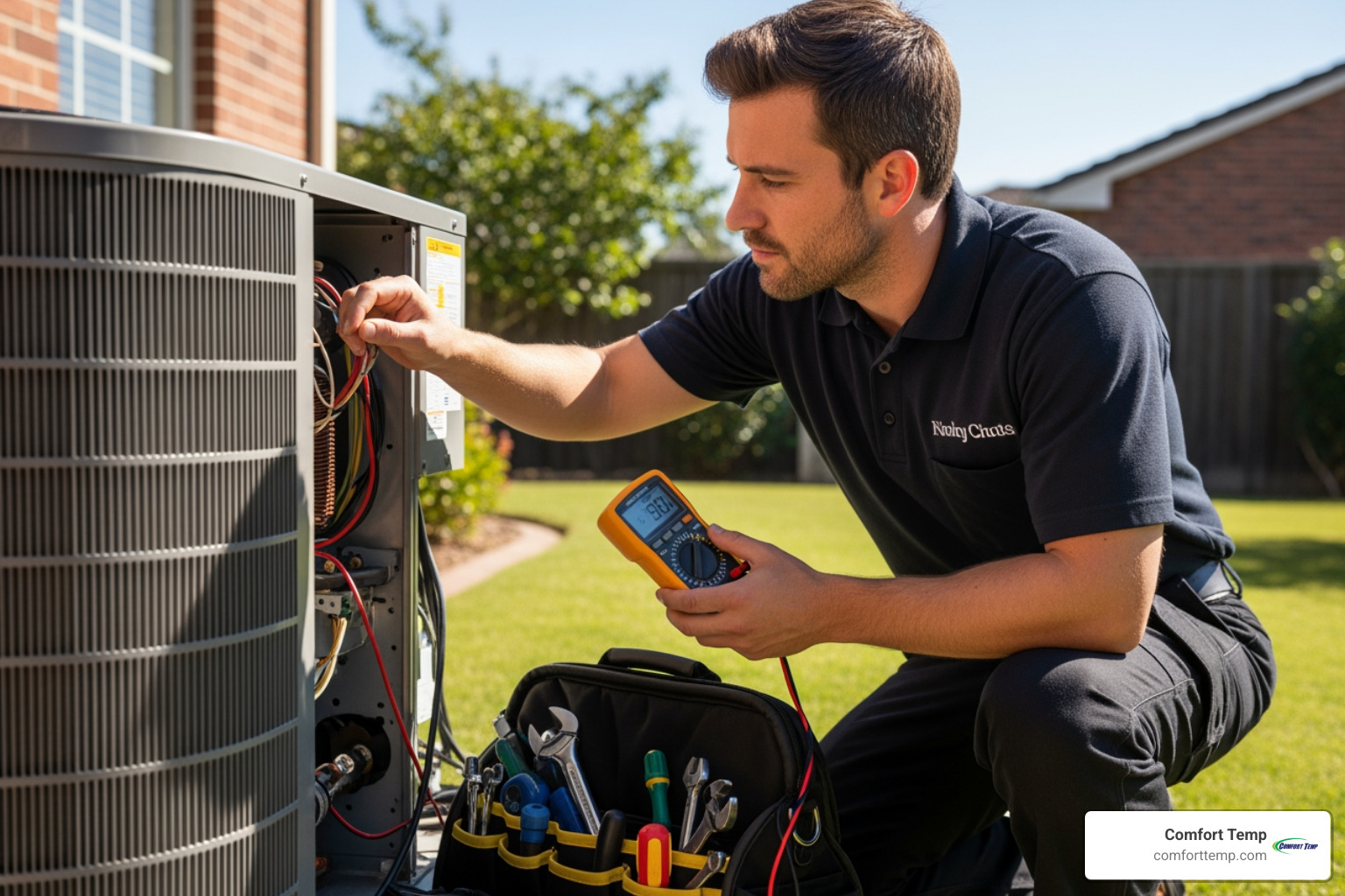 HVAC technician inspecting a system - hvac new system HVAC technician inspecting a system - hvac new system