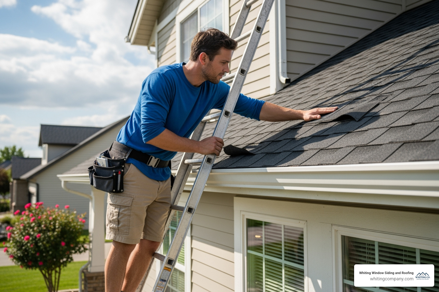 homeowner inspecting roof - roof and siding