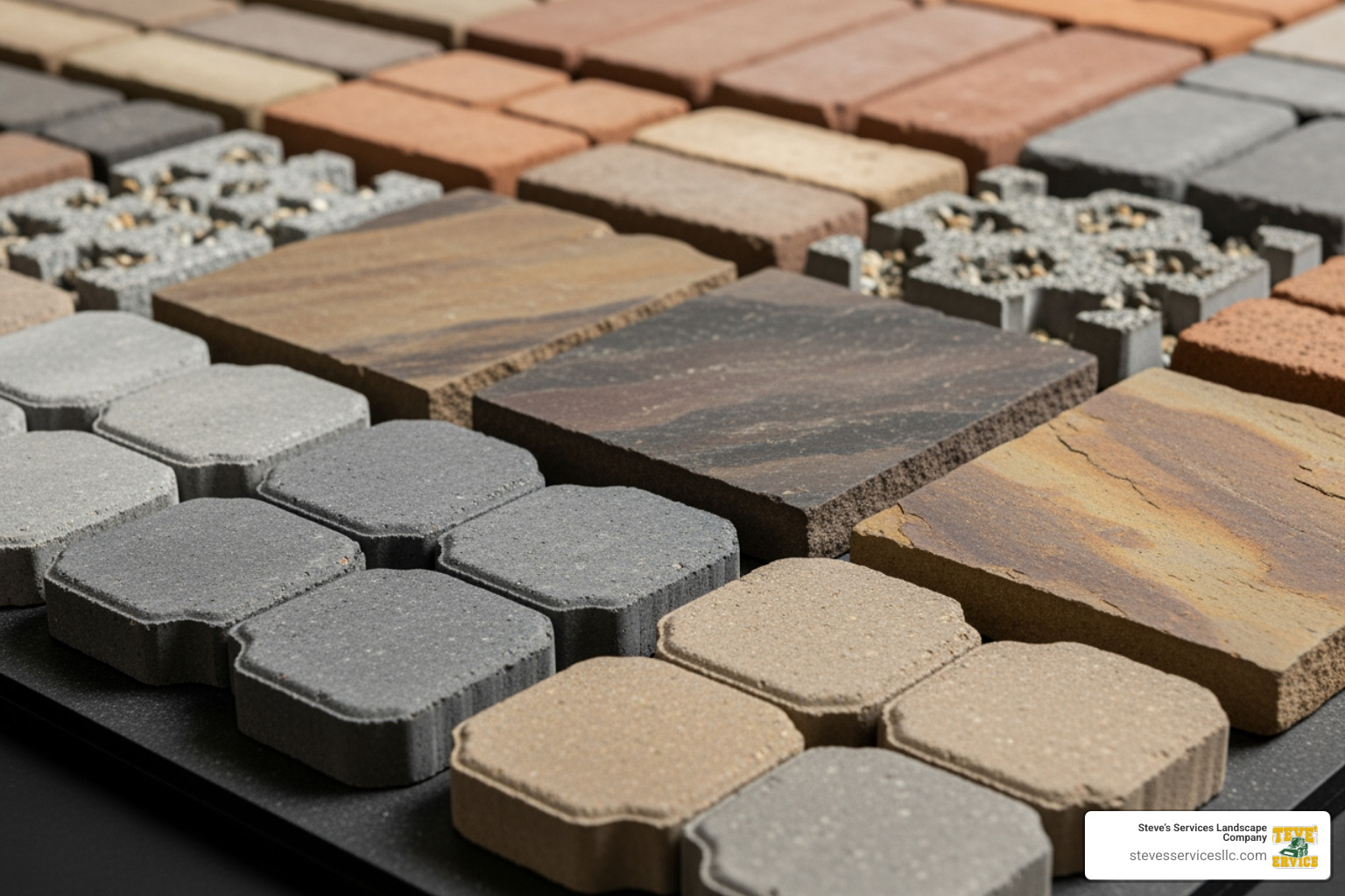 Close-up of various paver textures and colors - Driveway pavers Reading MA Close-up of various paver textures and colors - Driveway pavers Reading MA