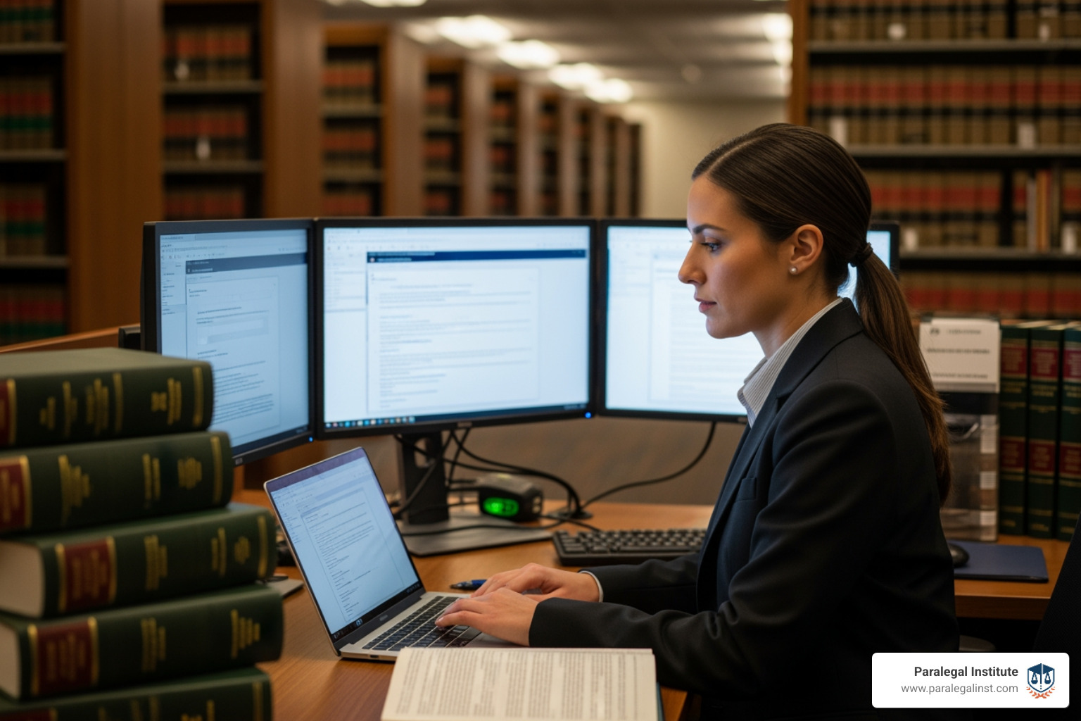 paralegal conducting research in a law library or online - legal secretary vs paralegal