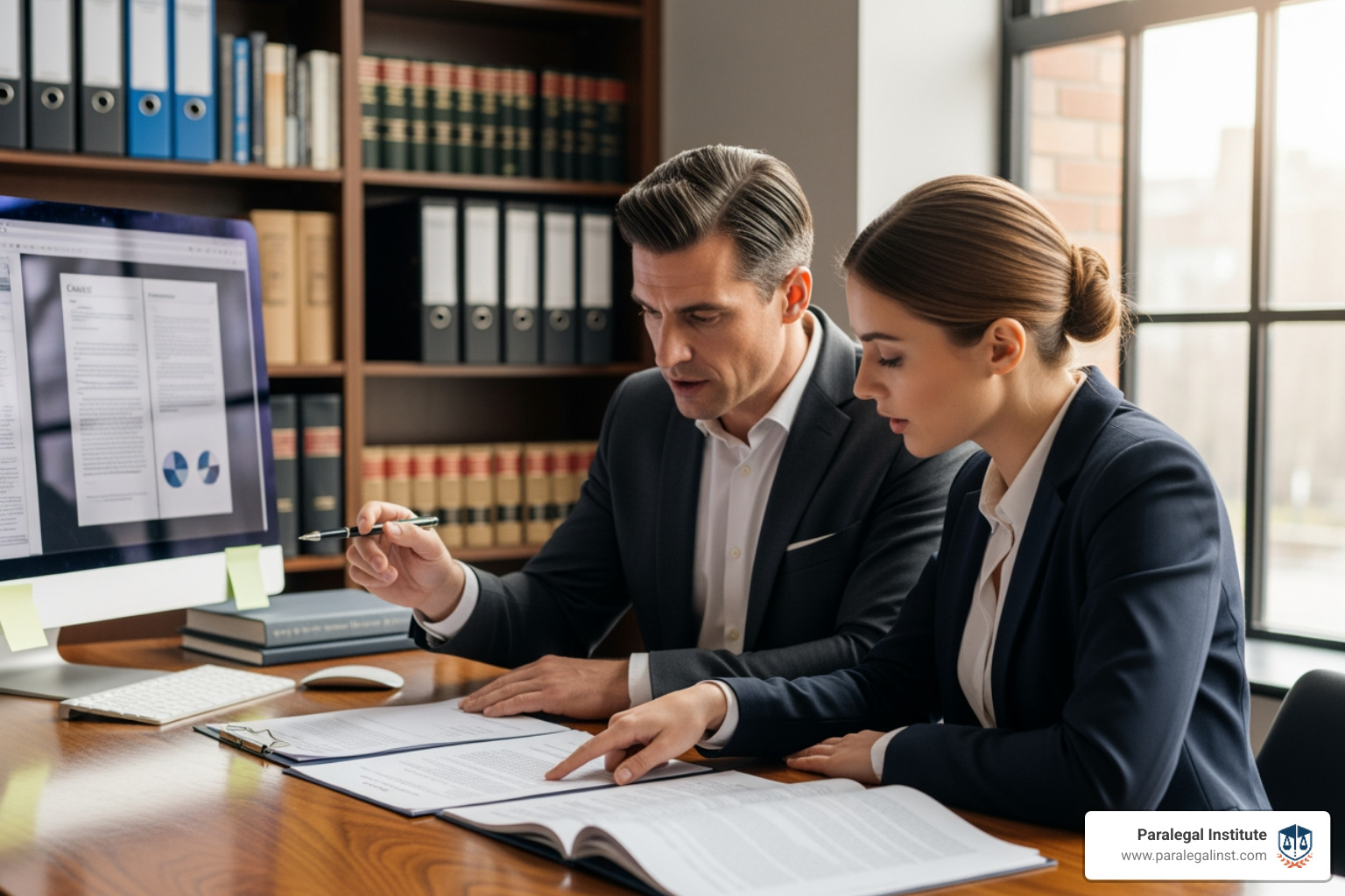 paralegal and attorney collaborating on a case strategy - legal secretary vs paralegal