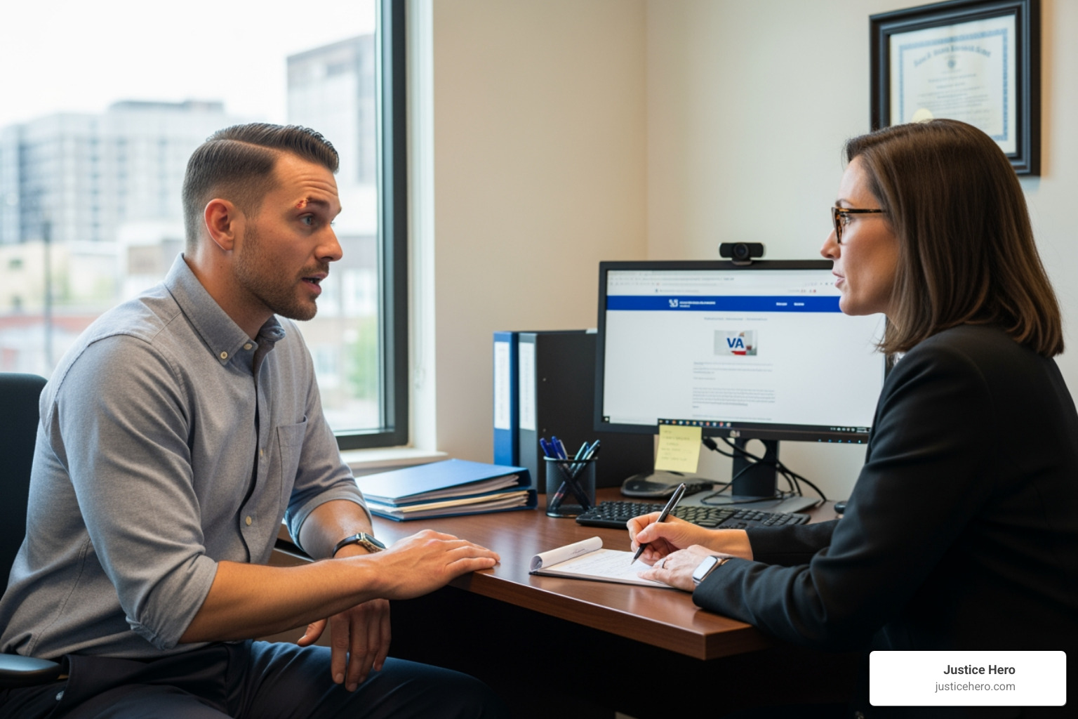 Veteran speaking with a VA representative - Camp Lejeune veterans