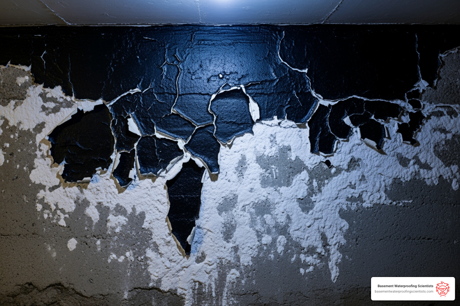 peeling tar and efflorescence - foundation tar sealer