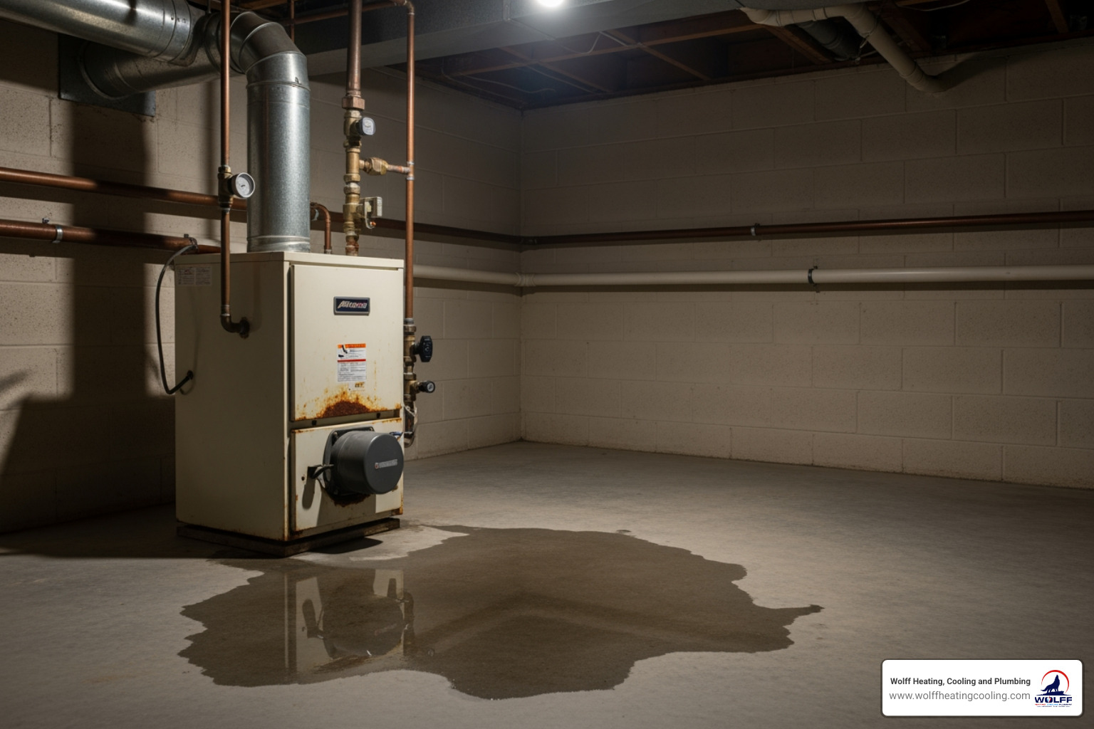 a boiler with a visible water leak on the floor - I need emergency boiler repair in Albuquerque, NM. Who is available now?" a boiler with a visible water leak on the floor - I need emergency boiler repair in Albuquerque, NM. Who is available now?"