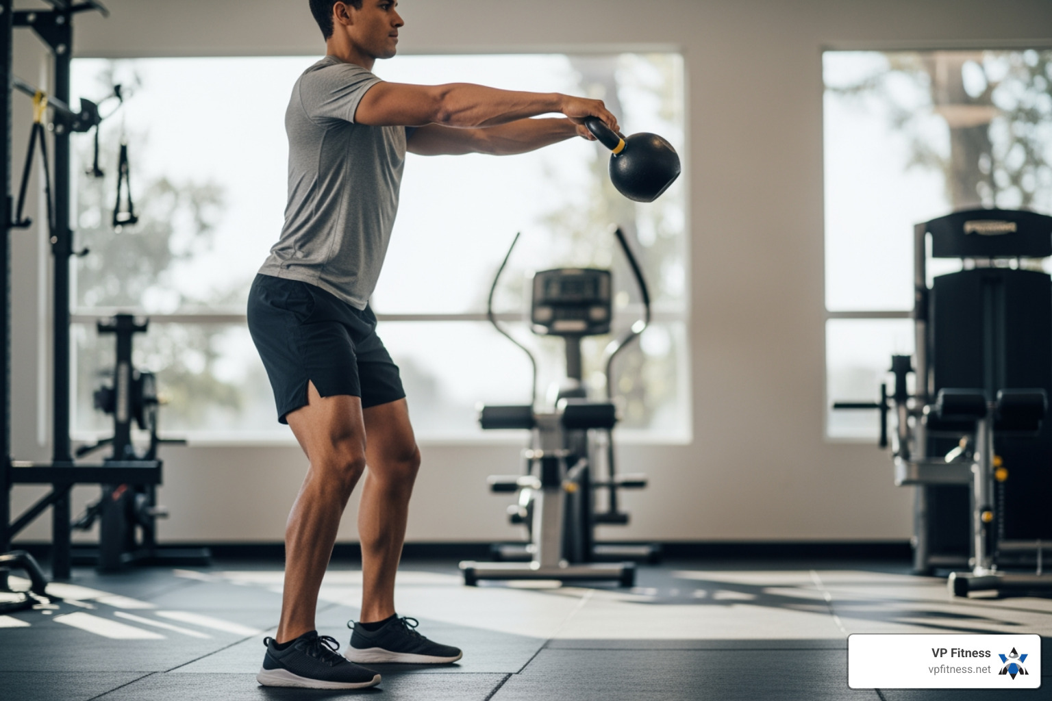 person performing a functional strength exercise like a kettlebell swing - comprehensive fitness programs