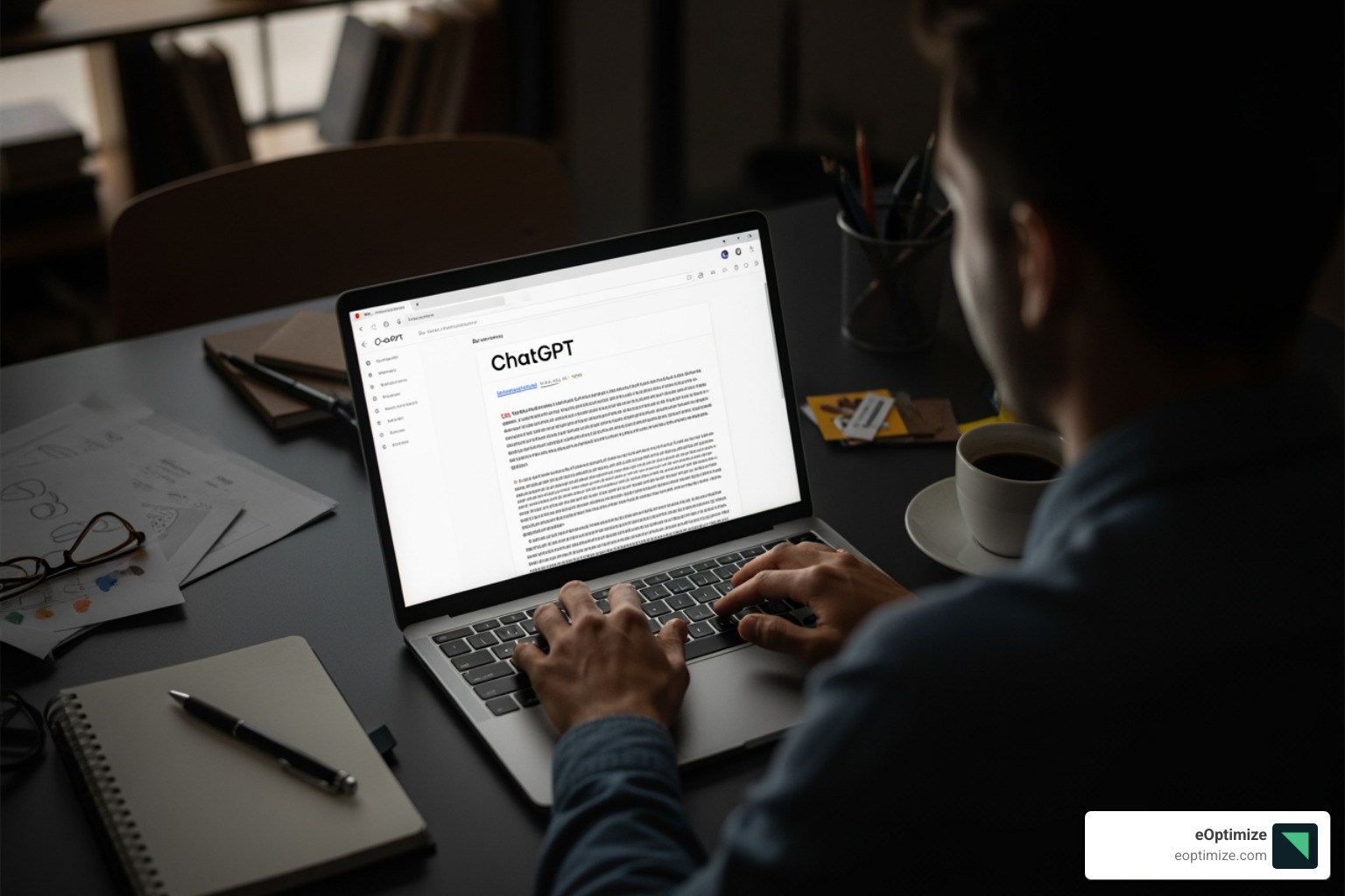 A diagram illustrating a content creation workflow: Ideate -> Draft -> Edit -> Optimize -> Publish, with arrows connecting each stage in a loop. Icons represent brainstorming, writing, editing, SEO, and publishing. - ChatGPT content creation