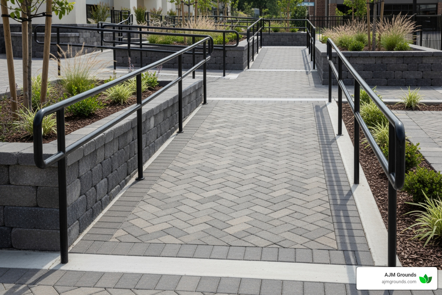 ADA-compliant ramp integrated into a hardscape design - commercial hardscape contractors ADA-compliant ramp integrated into a hardscape design - commercial hardscape contractors