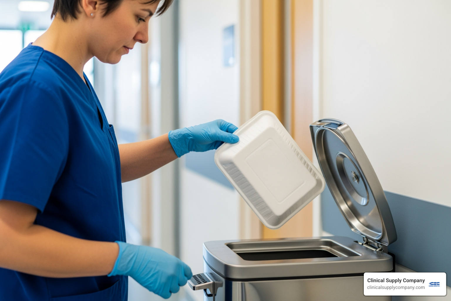 staff disposing used tray cover - tray cover