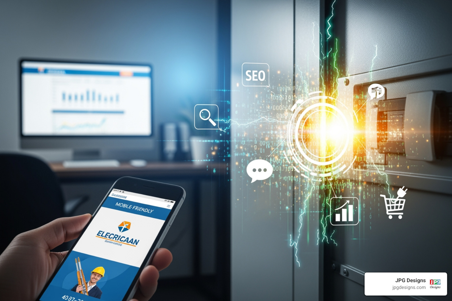 professional electrician website on laptop and smartphone - digital marketing for electricians